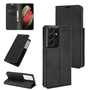 For Samsung Galaxy S21 Ultra 5G Retro-skin Business Magnetic Suction Leather Case with Holder & Card Slots & Wallet(Black)