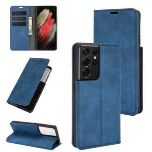 For Samsung Galaxy S21 Ultra 5G Retro-skin Business Magnetic Suction Leather Case with Holder & Card Slots & Wallet(Dark Blue)