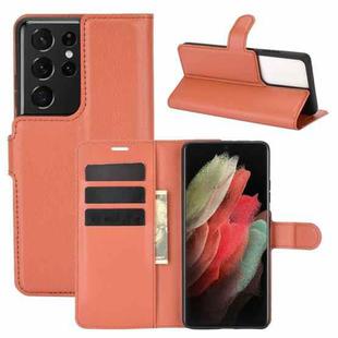 For Samsung Galaxy S21 Ultra 5G Litchi Texture Horizontal Flip Protective Case with Holder & Card Slots & Wallet(Brown)