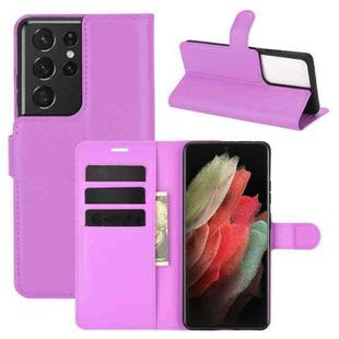For Samsung Galaxy S21 Ultra 5G Litchi Texture Horizontal Flip Protective Case with Holder & Card Slots & Wallet(Purple)