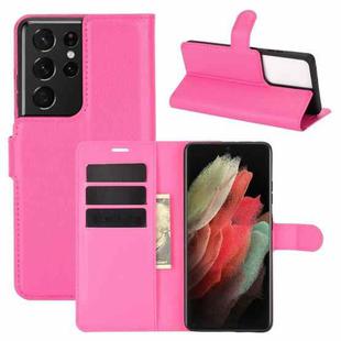 For Samsung Galaxy S21 Ultra 5G Litchi Texture Horizontal Flip Protective Case with Holder & Card Slots & Wallet(Rose Red)