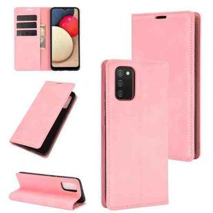 For Samsung Galaxy A02s (US Version) / M02s Retro-skin Business Magnetic Suction Leather Case with Holder & Card Slots & Wallet(Pink)