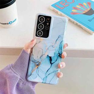 For Samsung Galaxy S21 Ultra 5G Four Corners Anti-Shattering Flow Gold Marble IMD Phone Back Cover Case(Orange Blue LD4)