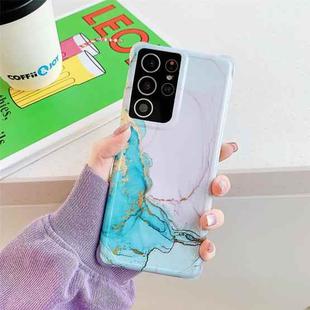For Samsung Galaxy S21 Ultra 5G Four Corners Anti-Shattering Flow Gold Marble IMD Phone Back Cover Case(Pink Blue LD5)