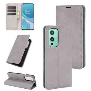 For OnePlus 9 Retro-skin Business Magnetic Suction Leather Case with Holder & Card Slots & Wallet(Grey)