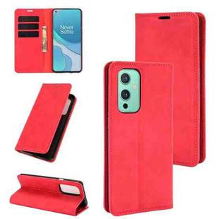 For OnePlus 9 Retro-skin Business Magnetic Suction Leather Case with Holder & Card Slots & Wallet(Red)