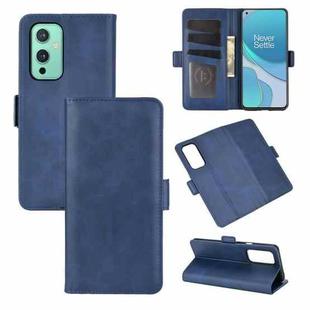 For OnePlus 9 Dual-side Magnetic Buckle Horizontal Flip Leather Case with Holder & Card Slots & Wallet(Dark Blue)