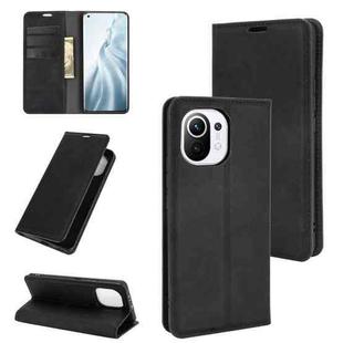 For Xiaomi Mi 11 Retro-skin Business Magnetic Suction Leather Case with Holder & Card Slots & Wallet(Black)