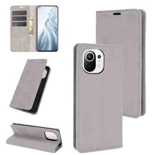 For Xiaomi Mi 11 Retro-skin Business Magnetic Suction Leather Case with Holder & Card Slots & Wallet(Grey)