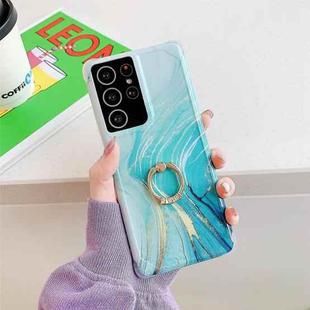 Four Corners Anti-Shattering Gold Marble IMD Phone Case with Metal Rhinestone Ring Holder For Samsung Galaxy Note20 Ultra(Green LQ7)