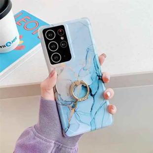 Four Corners Anti-Shattering Gold Marble IMD Phone Case with Metal Rhinestone Ring Holder For Samsung Galaxy S20(Orang Blue LQ4)