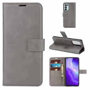 For OPPO Reno5 5G Retro Calf Pattern Buckle Horizontal Flip Leather Case with Holder & Card Slots & Wallet(Grey)