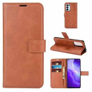For OPPO Reno5 5G Retro Calf Pattern Buckle Horizontal Flip Leather Case with Holder & Card Slots & Wallet(Light Brown)