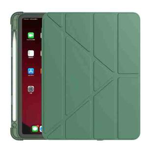 Multi-folding Surface PU Leather Matte Anti-drop Protective TPU Case with Pen Slot for iPad Air 2022 / 2020 10.9(Dark Green)