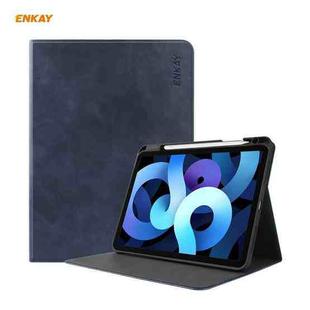 ENKAY ENK-8024 Cow Texture PU Leather + TPU Smart Case with Pen Slot foriPad Air 2022 / 2020 10.9 / iPad Pro 11 (2018)(Dark Blue)