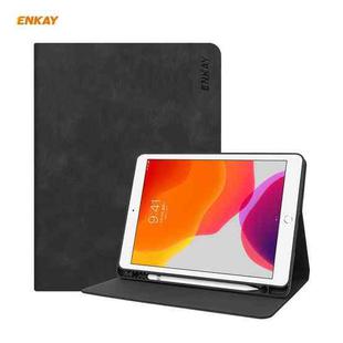 ENKAY ENK-8023 Cow Texture PU Leather + TPU Smart Case with Pen Slot for iPad 10.2 2021 / 2020 / 2019(Black)