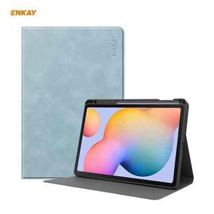 ENKAY ENK-8025 Cow Texture PU Leather + TPU Smart Case with Pen Slot for Samsung Galaxy Tab S6 Lite P610 / P615 / Tab S6 Lite 2022 / P613 / P619(Sky Blue)