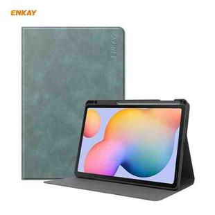 ENKAY ENK-8025 Cow Texture PU Leather + TPU Smart Case with Pen Slot for Samsung Galaxy Tab S6 Lite P610 / P615 / Tab S6 Lite 2022 / P613 / P619(Green)