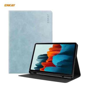 ENKAY ENK-8026 Cow Texture PU Leather + TPU Smart Case with Pen Slot for Samsung Galaxy Tab S8 / Galaxy Tab S7 11.0 T870 / T875(Sky Blue)