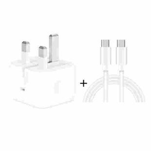A2344 20W PD 3.0 Type-C / USB-C Folding Travel Charger + USB-C / Type-C to Type-C Fast Charging Data Cable Set, UK Plug, Length: 1m