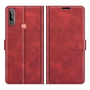 Retro Calf Pattern Buckle Card Wallet Left and Right Flip Phone Holster with Bracket Function For Motorola E7 Power(Red)
