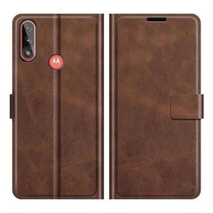 Retro Calf Pattern Buckle Card Wallet Left and Right Flip Phone Holster with Bracket Function For Motorola E7 Power(Dark Brown)