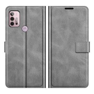 Retro Calf Pattern Buckle Card Wallet Left and Right Flip Phone Holster with Bracket Function For Motorola G30 / G10(Gray)