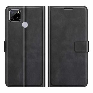 Retro Calf Pattern Buckle Card Wallet Left and Right Flip Phone Holster with Bracket Function For OPPO Realme C12(Black)
