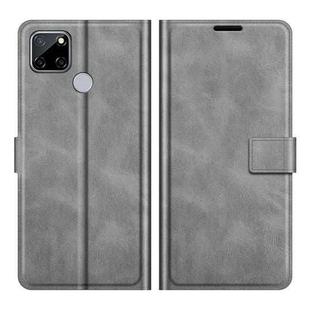 Retro Calf Pattern Buckle Card Wallet Left and Right Flip Phone Holster with Bracket Function For OPPO Realme C12(Gray)