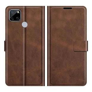 Retro Calf Pattern Buckle Card Wallet Left and Right Flip Phone Holster with Bracket Function For OPPO Realme C12(Dark Brown)