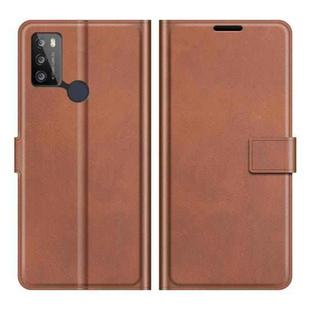 Retro Calf Pattern Buckle Card Wallet Left and Right Flip Phone Holster with Bracket Function For Alcatel 1S 2021 /3L 2021(Light Brown)