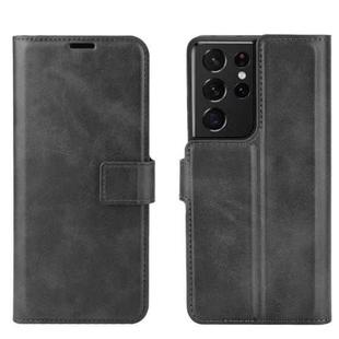 Retro Calf Pattern Buckle Card Wallet Left and Right Flip Phone Holster with Bracket Function For Galaxy S21 Ultra(Black)