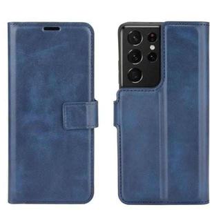 Retro Calf Pattern Buckle Card Wallet Left and Right Flip Phone Holster with Bracket Function For Galaxy S21 Ultra(Blue)