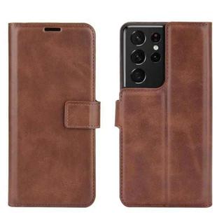 Retro Calf Pattern Buckle Card Wallet Left and Right Flip Phone Holster with Bracket Function For Galaxy S21 Ultra(Dark Brown)