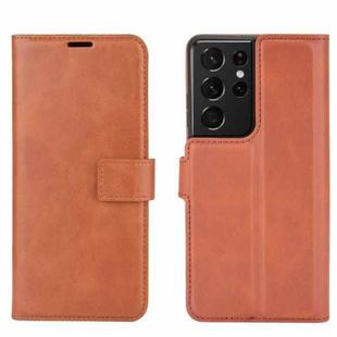 Retro Calf Pattern Buckle Card Wallet Left and Right Flip Phone Holster with Bracket Function For Galaxy S21 Ultra(Light Brown)