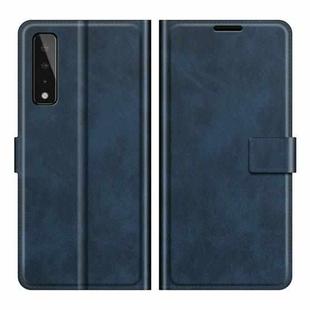 Retro Calf Pattern Buckle Card Wallet Left and Right Flip Phone Holster with Bracket Function For  LG Stylo 7 5G(Blue)