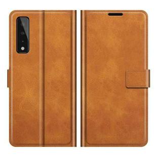 Retro Calf Pattern Buckle Card Wallet Left and Right Flip Phone Holster with Bracket Function For  LG Stylo 7 5G(Yellow)