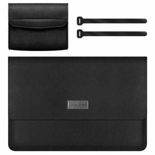 Litchi Pattern PU Leather Waterproof Ultra-thin Protection Liner Bag Briefcase Laptop Carrying Bag for 13-14 inch Laptops(BLACK)