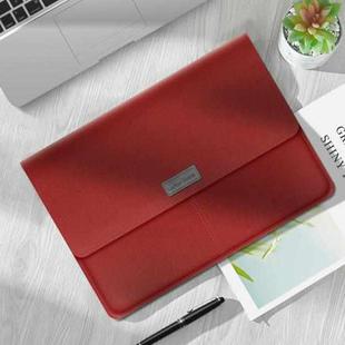 Litchi Pattern PU Leather Waterproof Ultra-thin Protection Liner Bag Briefcase Laptop Carrying Bag for 13-14 inch Laptops(Red)