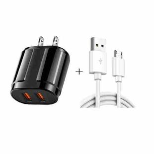 Dual USB Portable Travel Charger + 1 Meter USB to Micro USB Data Cable, US Plug(Black)