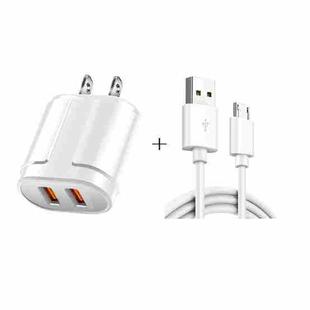Dual USB Portable Travel Charger + 1 Meter USB to Micro USB Data Cable, US Plug(White)