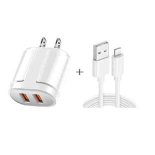 Dual USB Portable Travel Charger + 1 Meter USB to 8 Pin Data Cable, US Plug(White)