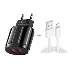 Dual USB Portable Travel Charger + 1 Meter USB to 8 Pin Data Cable, EU Plug(Black)