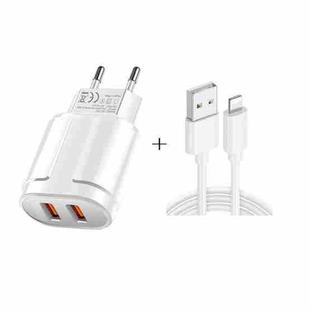 Dual USB Portable Travel Charger + 1 Meter USB to 8 Pin Data Cable, EU Plug(White)