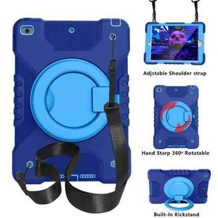 For iPad 10.2 2021 / 2020 / 2019 PC + Silicone Shockproof Combination Case with 360 Degree Rotating Holder & Handle & Shoulder Strap(Dark Blue)