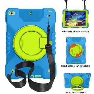 For iPad 10.2 2021 / 2020 / 2019 PC + Silicone Shockproof Combination Case with 360 Degree Rotating Holder & Handle & Shoulder Strap(Blue+Green)
