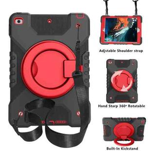 For iPad 10.2 2021 / 2020 / 2019 PC + Silicone Shockproof Combination Case with 360 Degree Rotating Holder & Handle & Shoulder Strap(Black+Red)