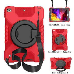 For iPad 10.2 2021 / 2020 / 2019 PC + Silicone Shockproof Combination Case with 360 Degree Rotating Holder & Handle & Shoulder Strap(Red+Black)