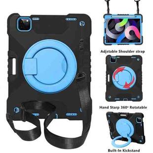 PC + Silicone Shockproof Combination Case with 360 Degree Rotating Holder & Handle & Shoulder Strap & Pen Slot For iPad Air 2022 / 2020 10.9(Black+Blue)