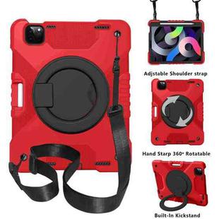 PC + Silicone Shockproof Combination Case with 360 Degree Rotating Holder & Handle & Shoulder Strap & Pen Slot For iPad Air 2022 / 2020 10.9(Red+Black)